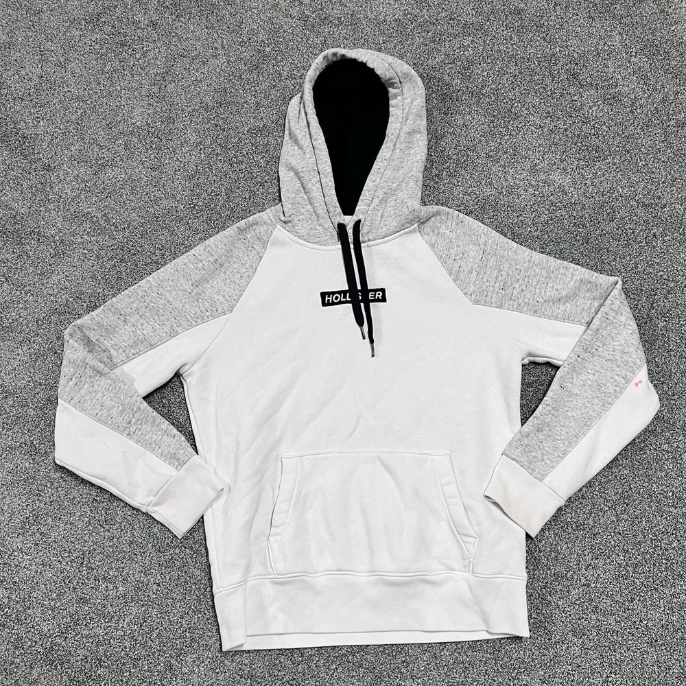 Hollister Colorblock Hoodie Pullover Sweatshirt Gray White Womens Small